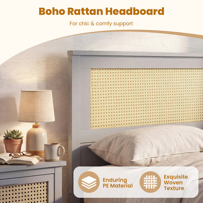 Twin Size Rattan Bed Frame with Storage Drawers, Gray Trundle Bed Frame at Gallery Canada