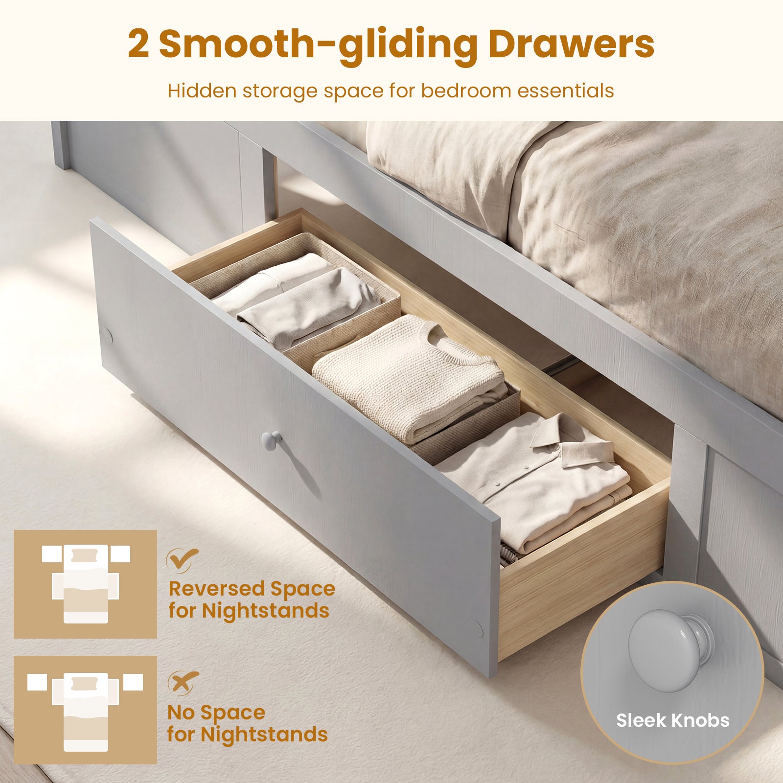 Twin Size Rattan Bed Frame with Storage Drawers, Gray Trundle Bed Frame at Gallery Canada