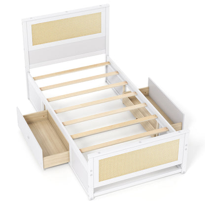 Twin Size Rattan Bed Frame with Storage Drawers, White Trundle Bed Frame White at Gallery Canada