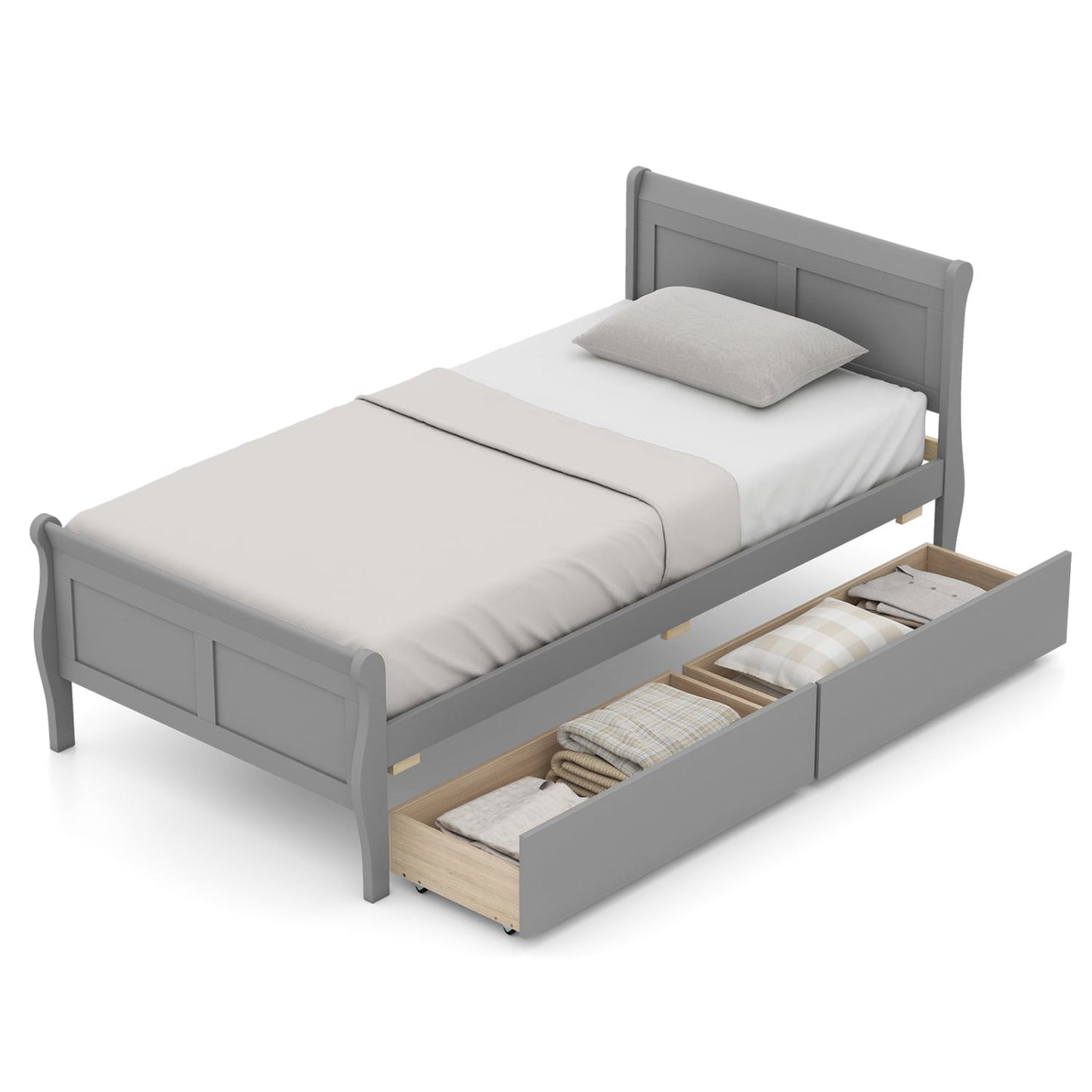 Twin Sleigh Bed with 2 Storage Drawers, Gray Simple Bed Frame Gray at Gallery Canada