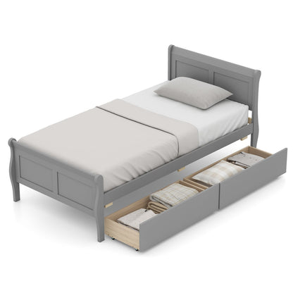 Twin Sleigh Bed with 2 Storage Drawers, Gray Simple Bed Frame at Gallery Canada