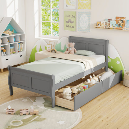 Twin Sleigh Bed with 2 Storage Drawers, Gray Simple Bed Frame at Gallery Canada