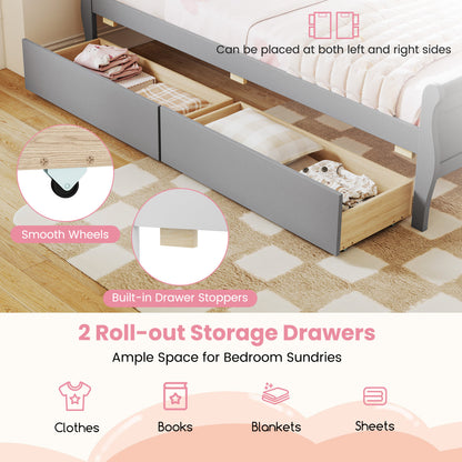 Twin Sleigh Bed with 2 Storage Drawers, Gray Simple Bed Frame at Gallery Canada