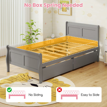 Twin Sleigh Bed with 2 Storage Drawers, Gray Simple Bed Frame at Gallery Canada