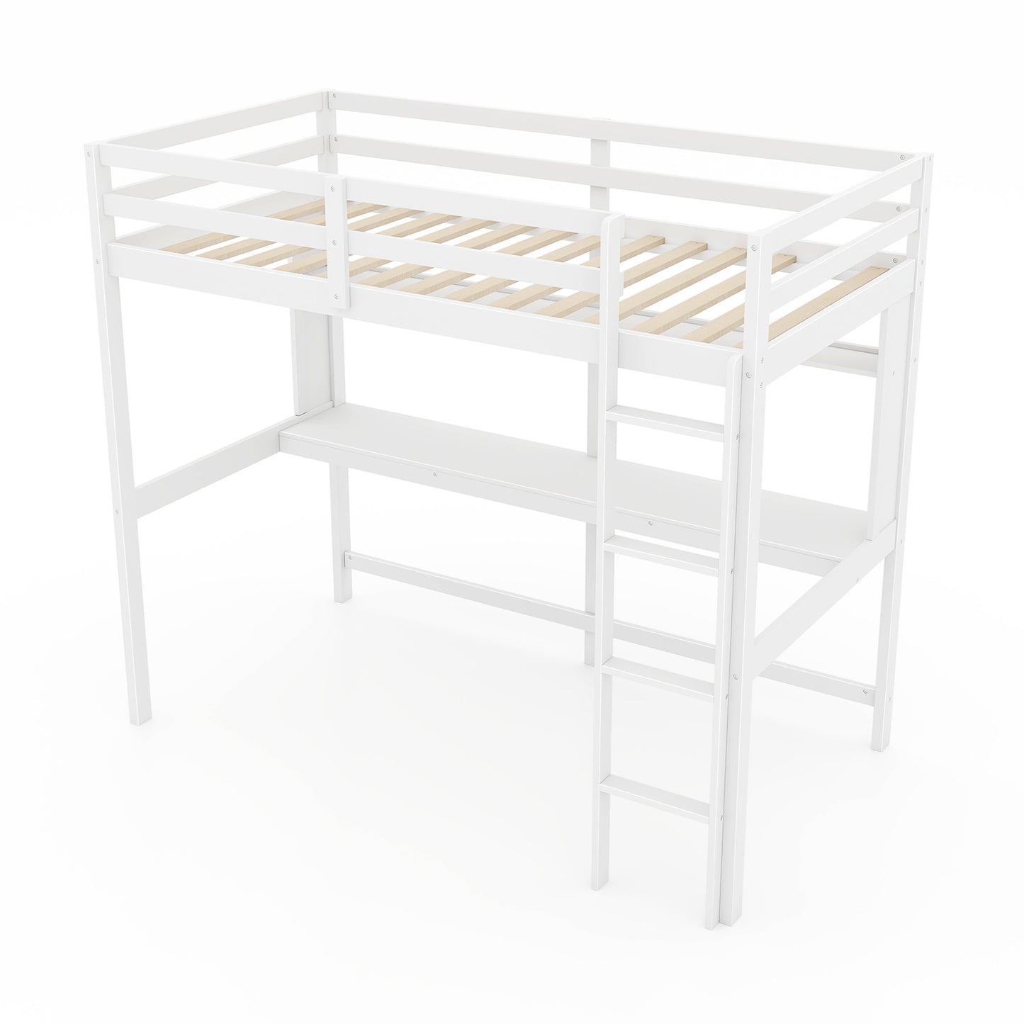 Twin Size Solid Wood Loft Bed Frame With Safety Guardrail, White Bunk Bed Frame White at Gallery Canada