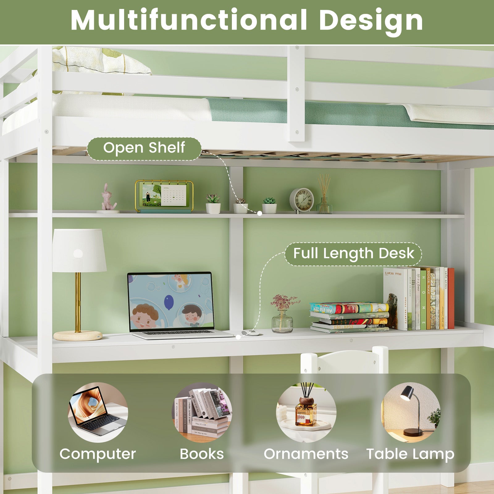 Twin Size Solid Wood Loft Bed Frame With Safety Guardrail, White Bunk Bed Frame at Gallery Canada