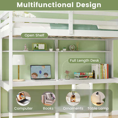 Twin Size Solid Wood Loft Bed Frame With Safety Guardrail, White Bunk Bed Frame at Gallery Canada
