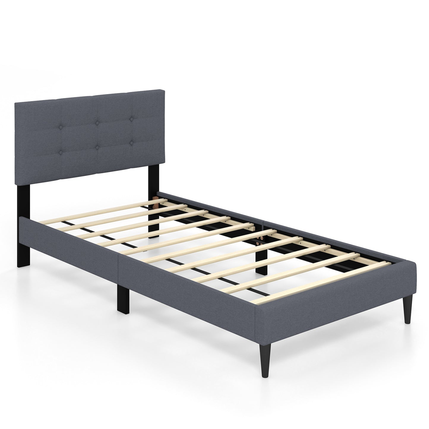 Twin Size Platform Bed With Button Tufted Headboard, Gray Simple Bed Frame at Gallery Canada