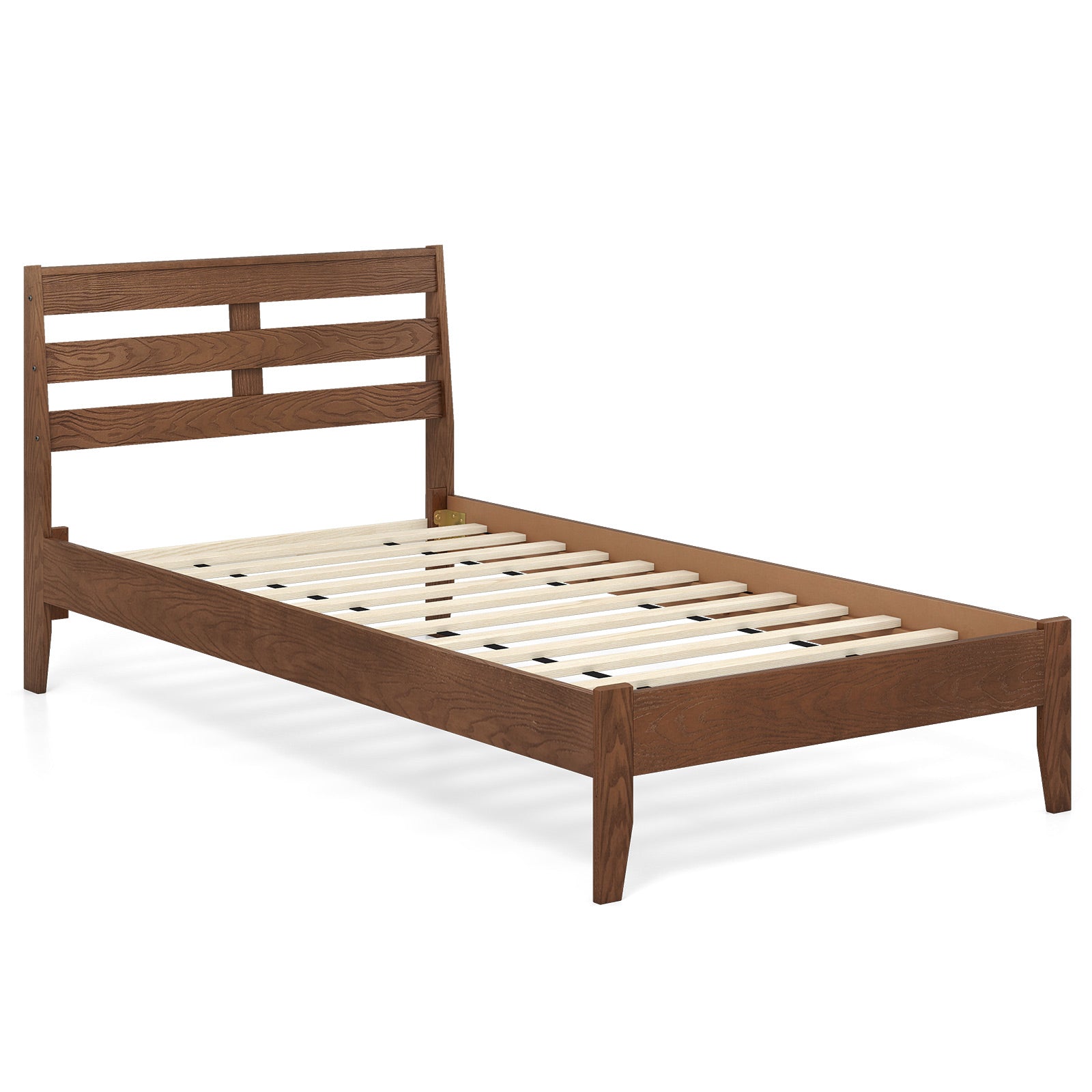 Twin Size Wood Platform Bed Frame, Slat Headboard, Brown Simple Bed Frame Brown at Gallery Canada