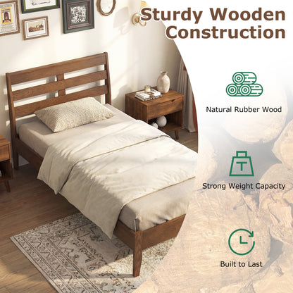 Twin Size Wood Platform Bed Frame, Slat Headboard, Brown Simple Bed Frame at Gallery Canada