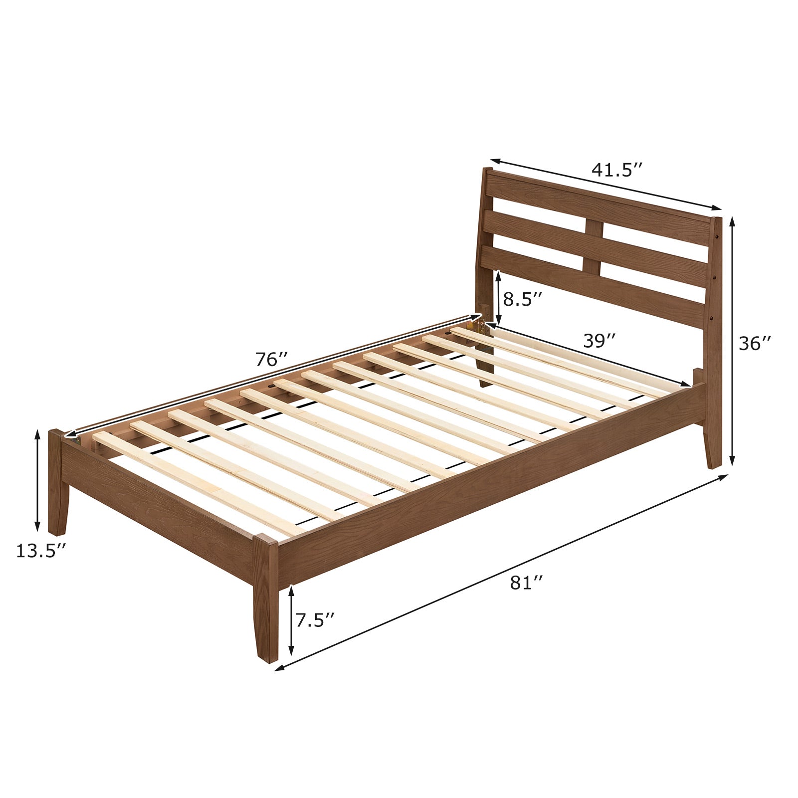 Twin Size Wood Platform Bed Frame, Slat Headboard, Brown Simple Bed Frame at Gallery Canada
