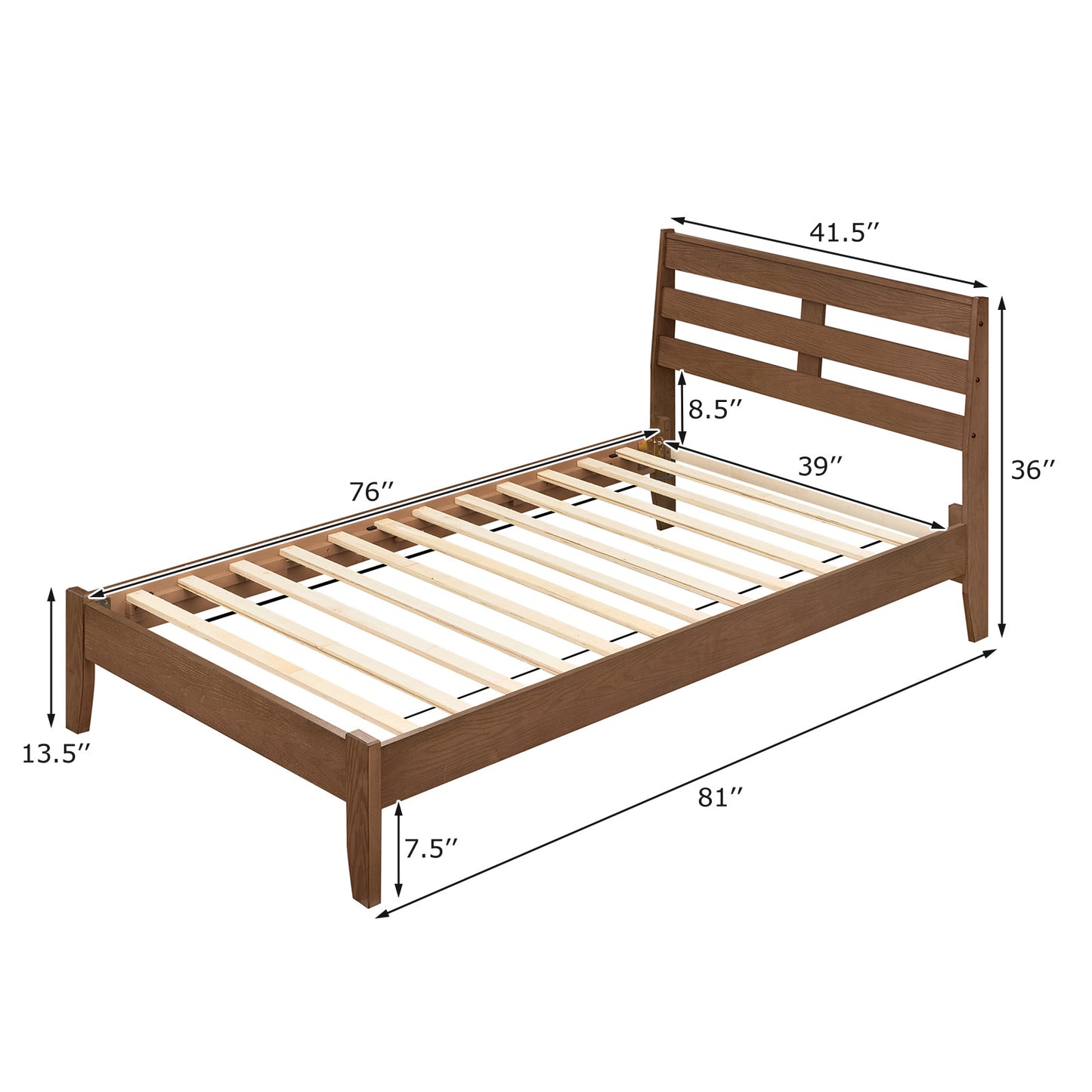Twin Size Wood Platform Bed Frame, Slat Headboard, Brown Simple Bed Frame at Gallery Canada