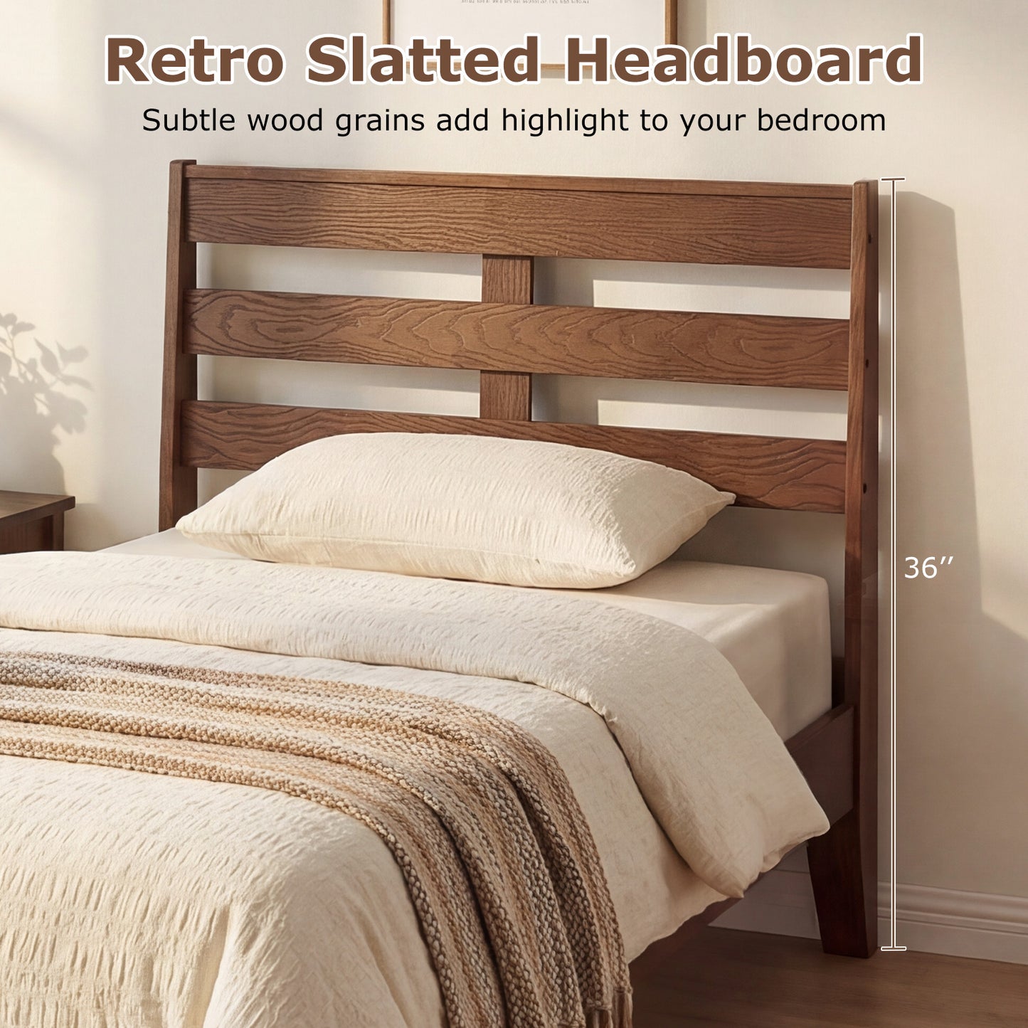 Twin Size Wood Platform Bed Frame, Slat Headboard, Brown Simple Bed Frame at Gallery Canada