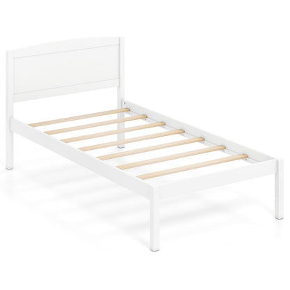 Twin Wooden Platform Bed Frame, Curved Headboard, White