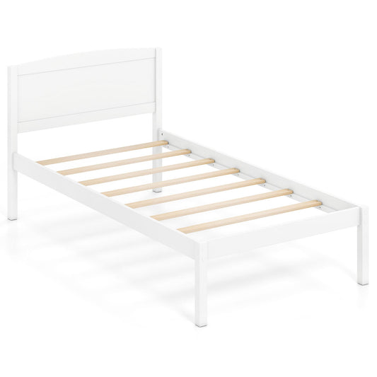 Twin Wooden Platform Bed Frame, Curved Headboard, White Beds & Bed Frames White at Gallery Canada