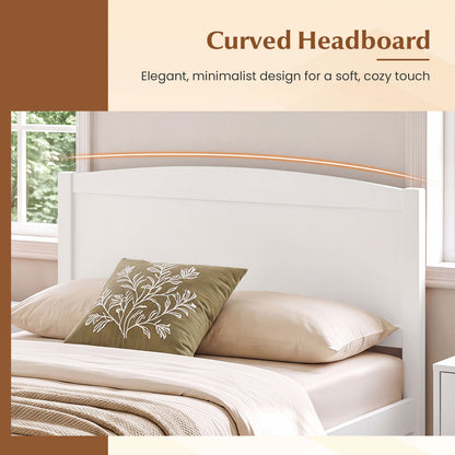 Twin Wooden Platform Bed Frame, Curved Headboard, White