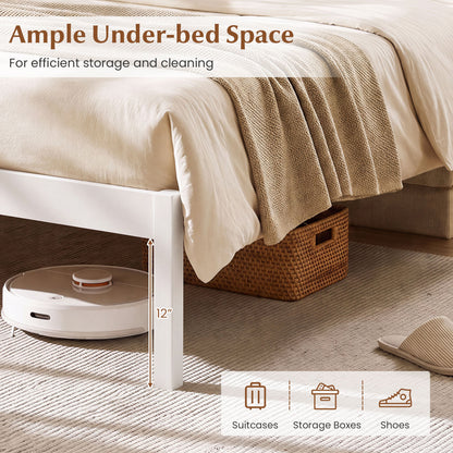 Twin Wooden Platform Bed Frame, Curved Headboard, White