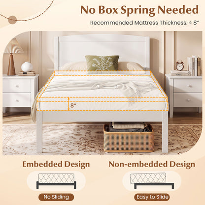Twin Wooden Platform Bed Frame, Curved Headboard, White