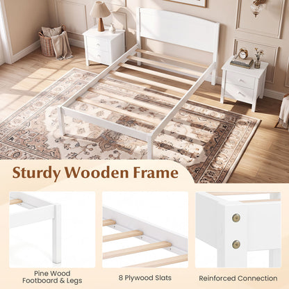 Twin Wooden Platform Bed Frame, Curved Headboard, White