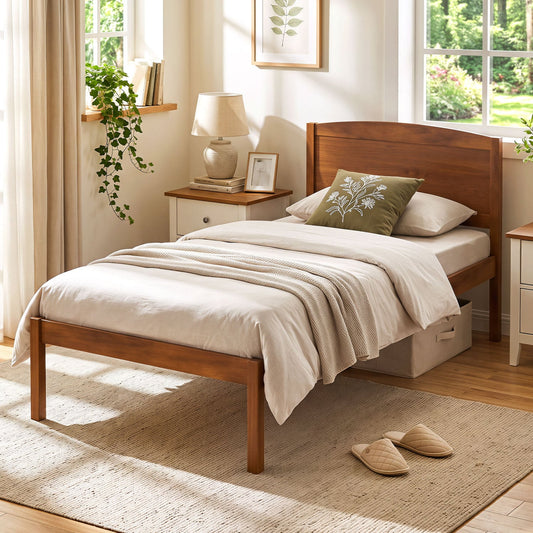 Twin Size Wooden Platform Bed Frame, Walnut Beds & Bed Frames Walnut at Gallery Canada