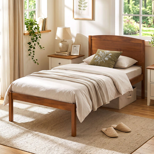 Twin Size Wooden Platform Bed Frame, Walnut