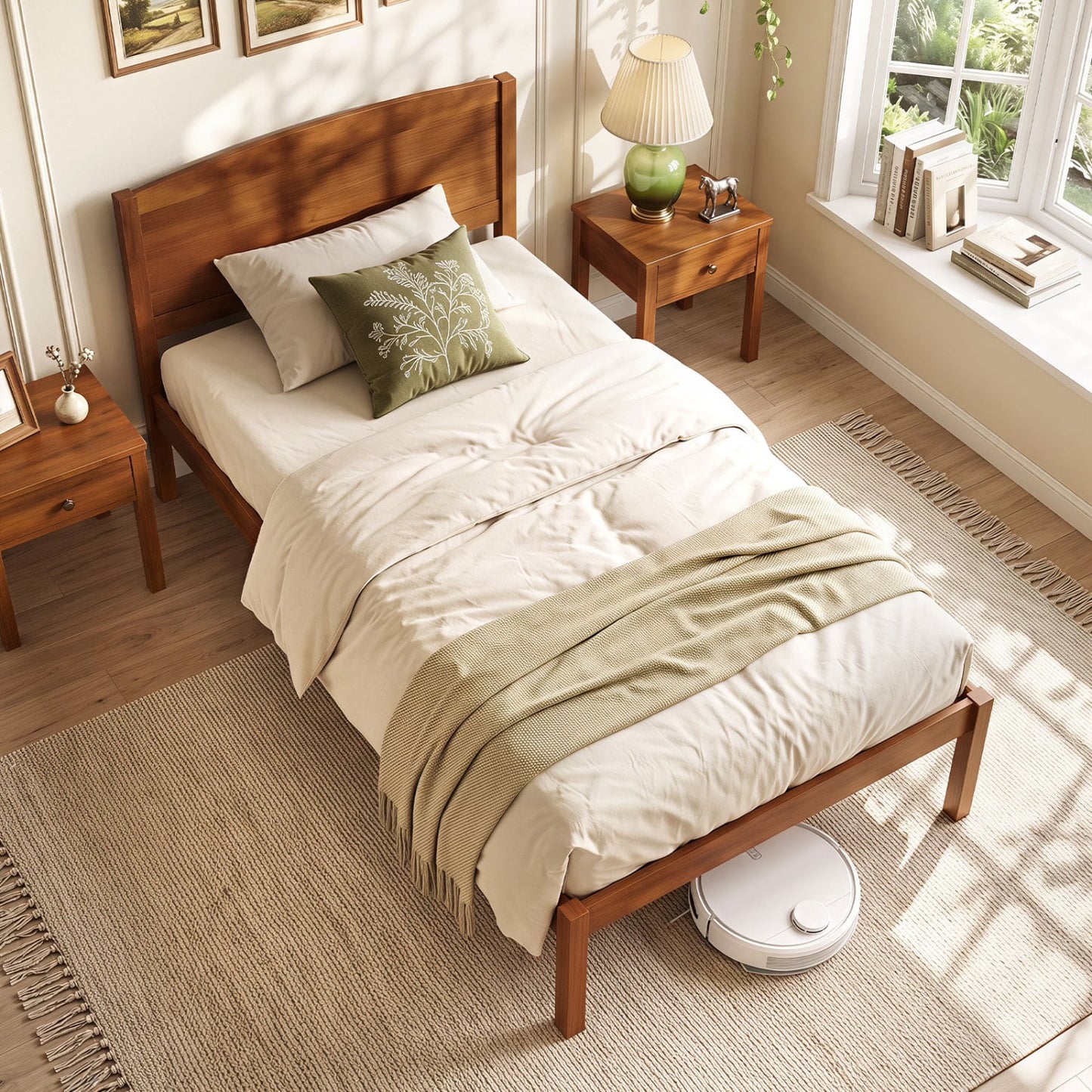 Twin Size Wooden Platform Bed Frame, Walnut