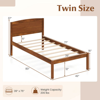 Twin Size Wooden Platform Bed Frame, Walnut