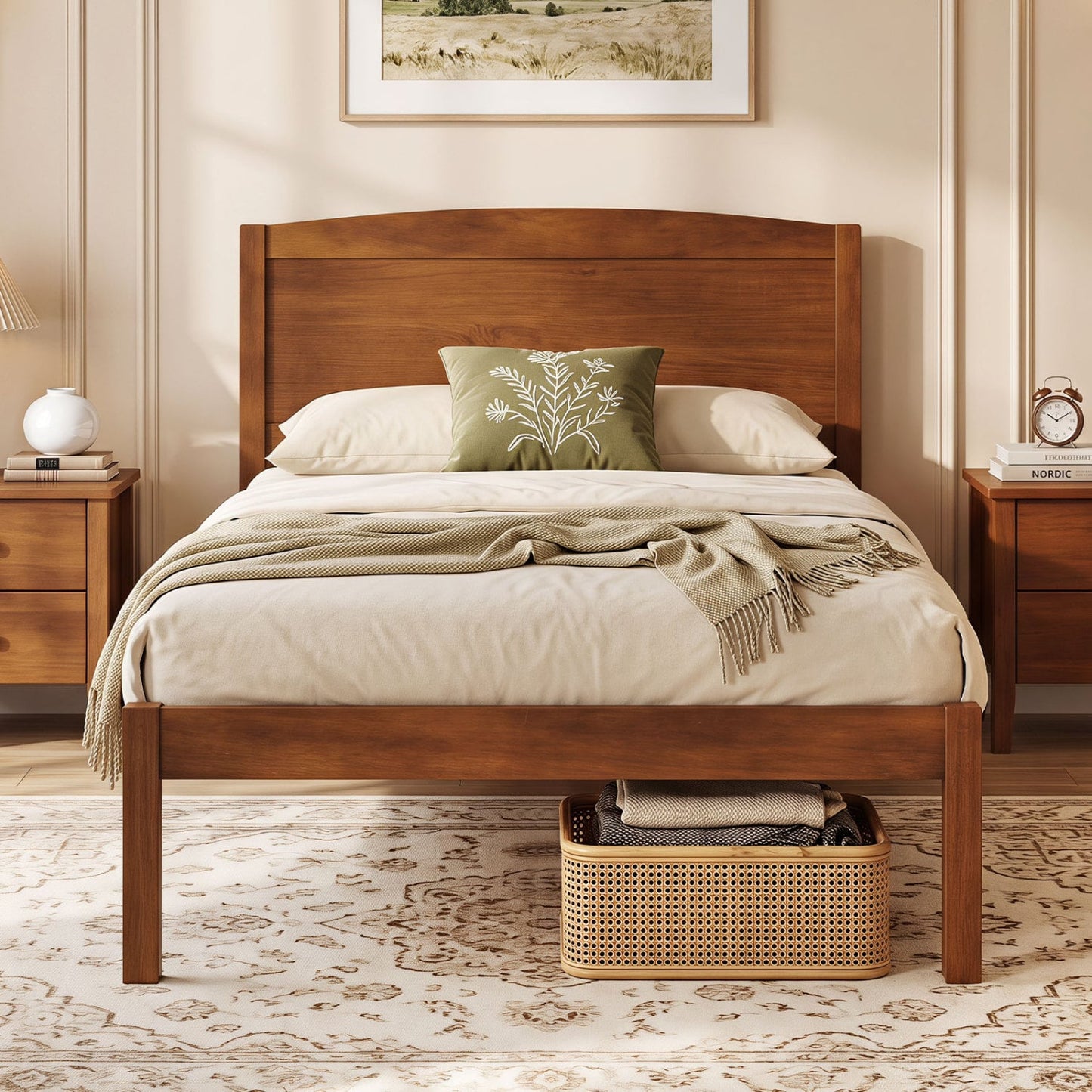 Twin Size Wooden Platform Bed Frame, Walnut