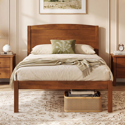 Twin Size Wooden Platform Bed Frame, Walnut