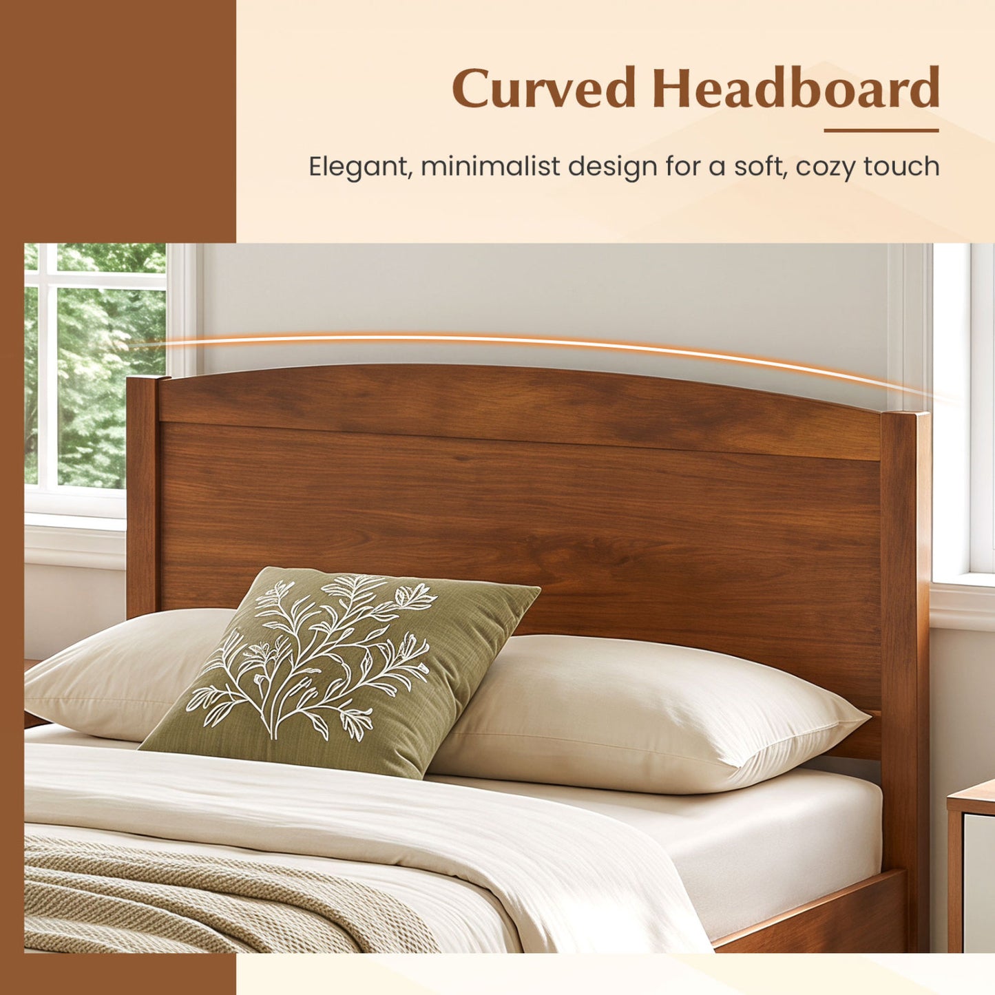 Twin Size Wooden Platform Bed Frame, Walnut