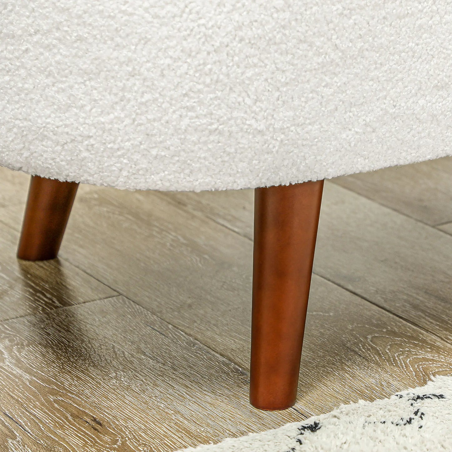 Boucle Storage Bench, Tufted Teddy Fleece, Wood Legs, White Storage Ottomans & Benches at Gallery Canada