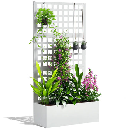 Galvanized Raised Garden Bed Planter Box With Trellis, 35" x 16" x 70", White Galvanized Planter Boxes at Gallery Canada