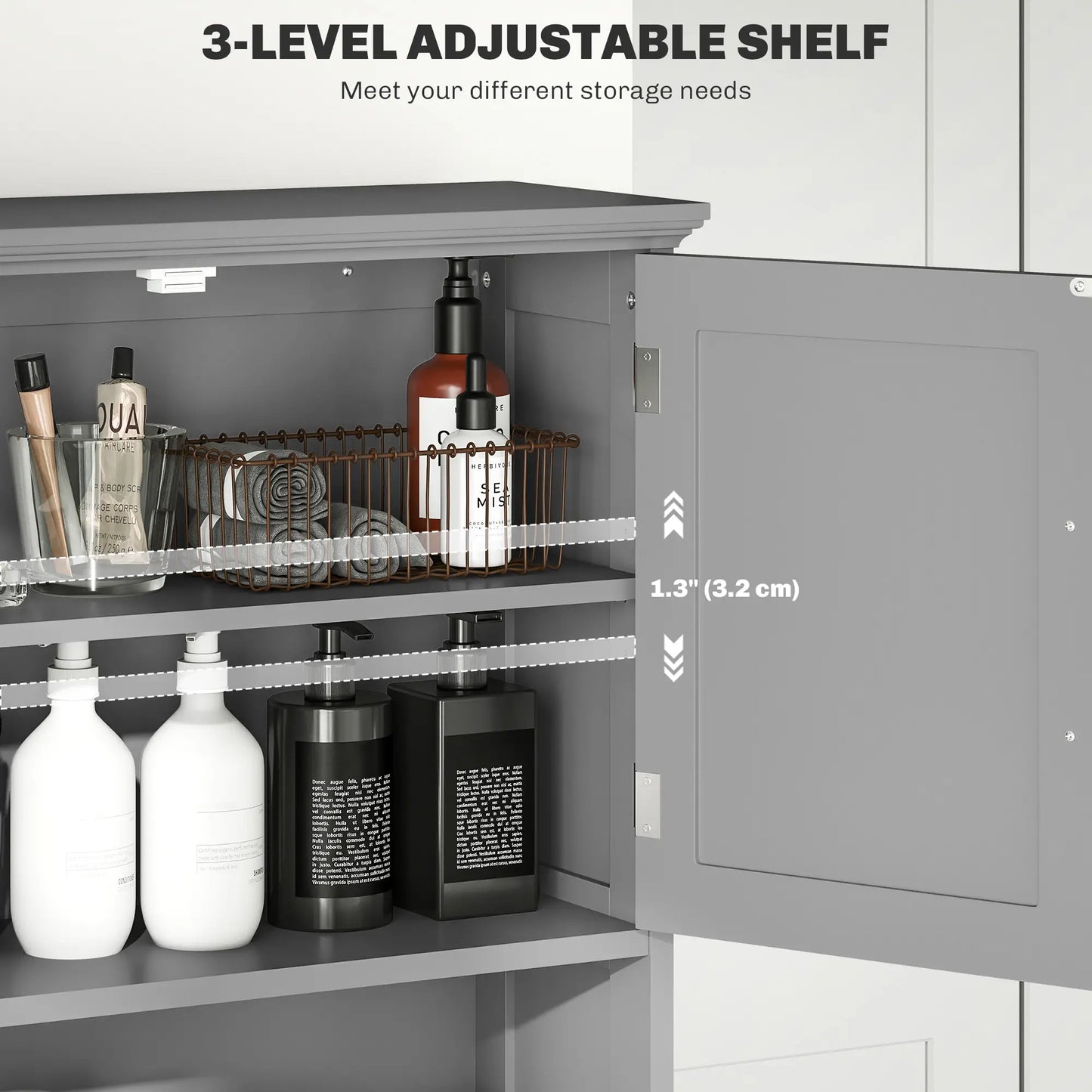 Modern Over Toilet Storage, Bathroom Cabinet with Shelves, Double Door, Grey Bathroom Cabinets at Gallery Canada