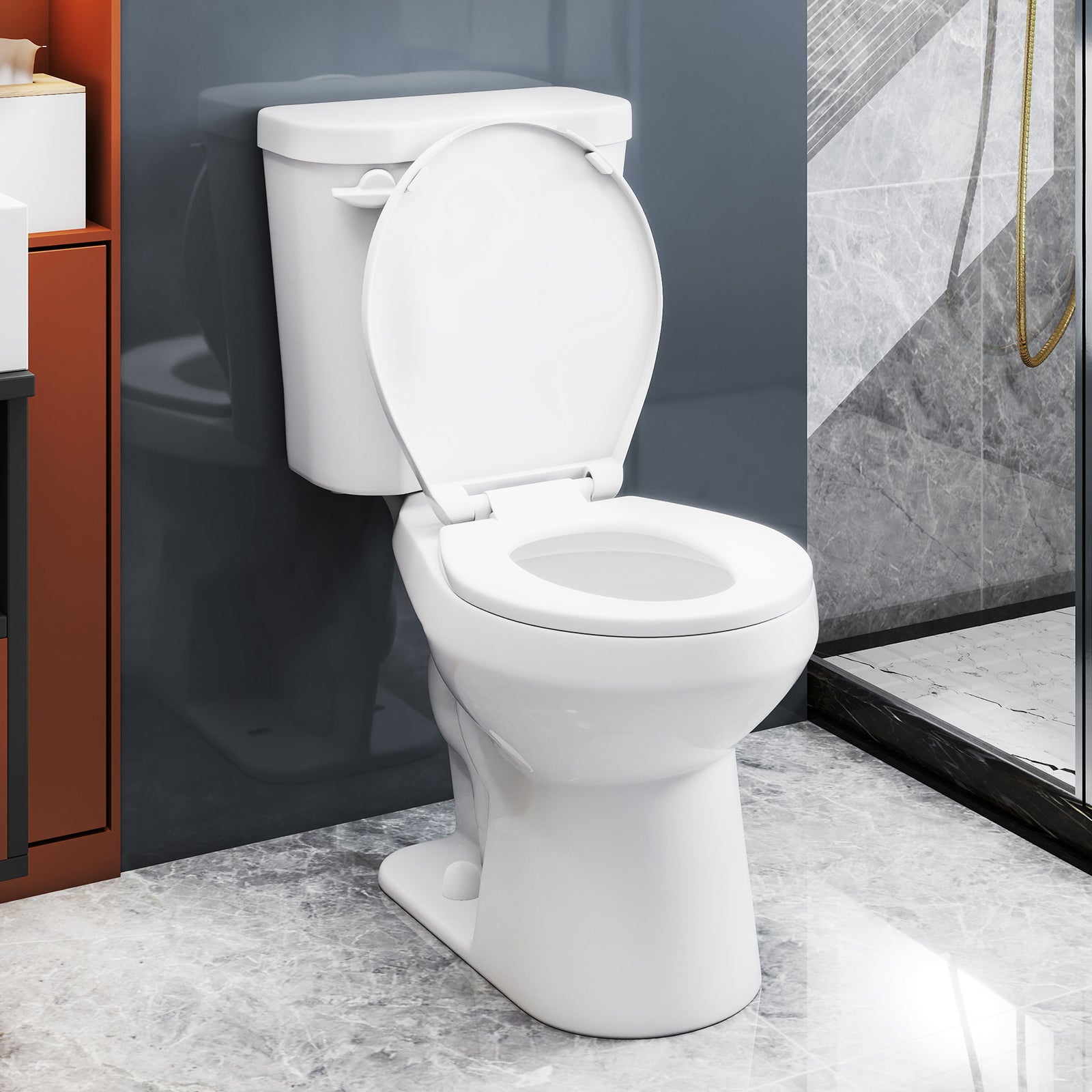 Two-Piece Round Toilet with 17.5 inch ADA Comfort Chair Height Seat, White Toilet at Gallery Canada