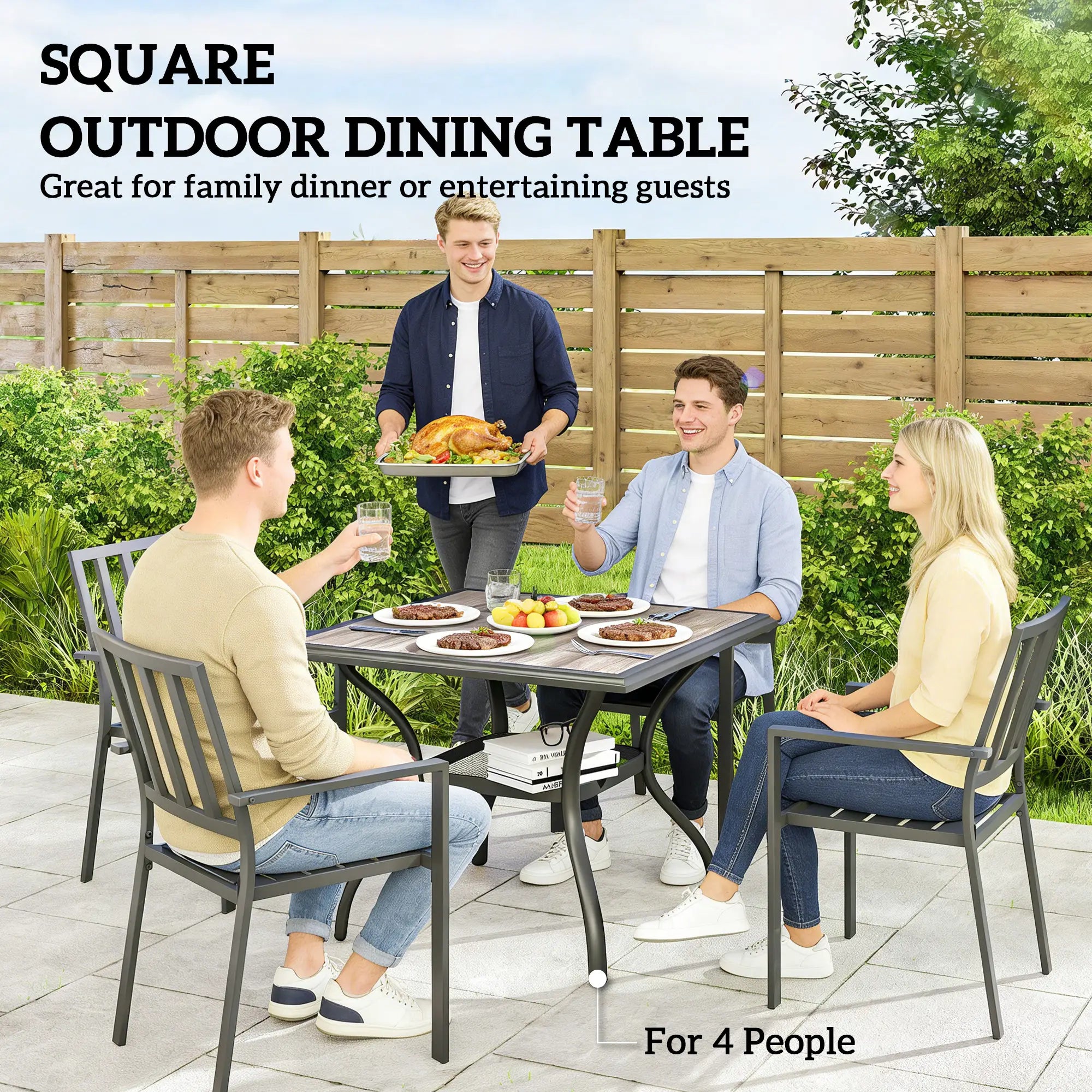 Square Outdoor Dining Table For 4, With Umbrella Hole And Shelf, Grey Patio Dining Tables at Gallery Canada