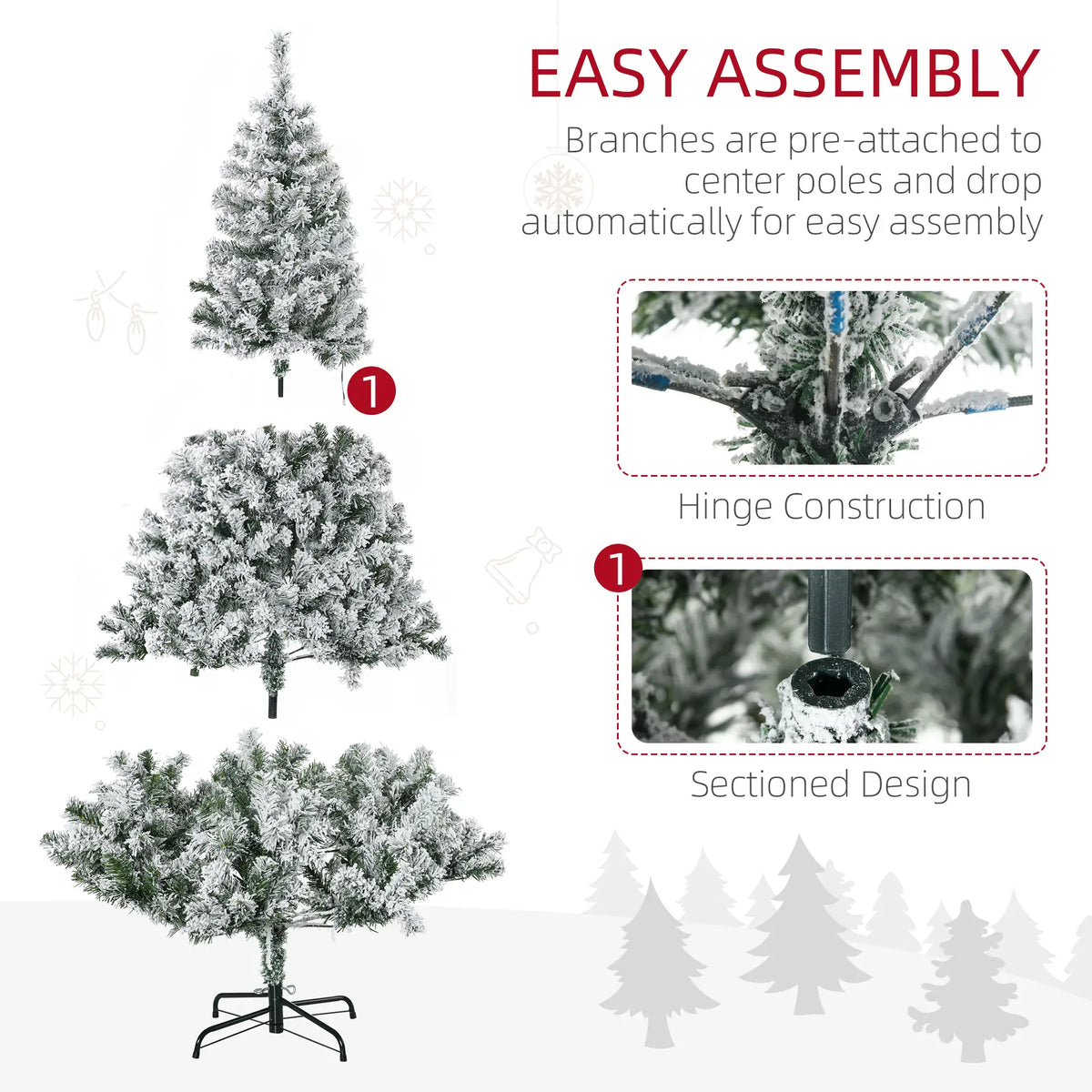 6ft Prelit Snow Flocked Christmas Tree, Metal Base, Warm White LED Pre Lit Christmas Trees at Gallery Canada