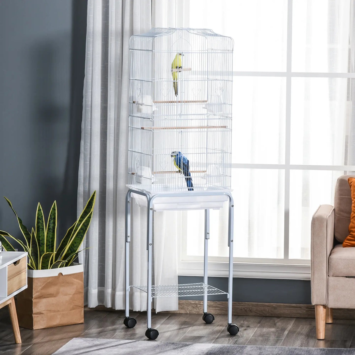 62" Rolling Bird Cage, Cockatoo House, Play Top, Storage Shelf, Wheels, White Bird Cages at Gallery Canada