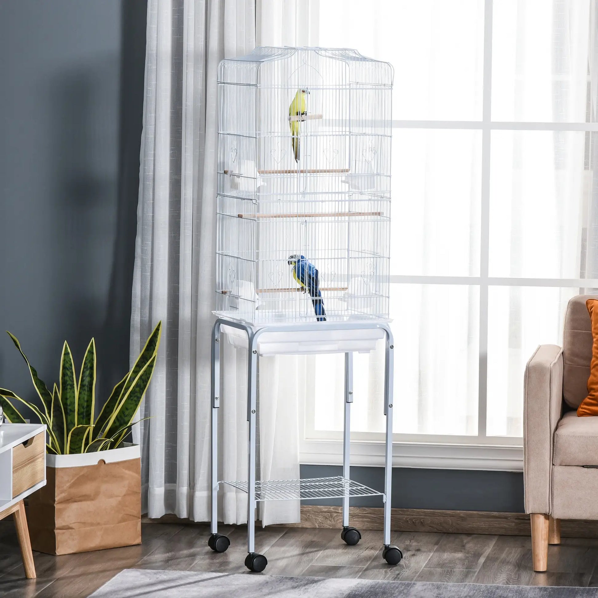 62" Rolling Bird Cage, Cockatoo House, Play Top, Storage Shelf, Wheels, White Bird Cages at Gallery Canada