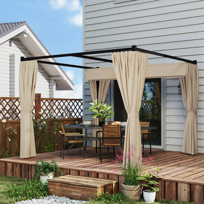 10' x 10' Retractable Pergola, Garden Gazebo with Curtains, Beige Pergolas at Gallery Canada