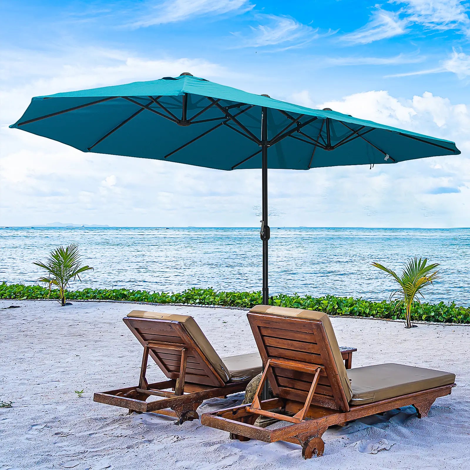 15ft Double-Sided Patio Umbrella, Twin Canopy, Crank, Sky Blue Sun Umbrellas at Gallery Canada