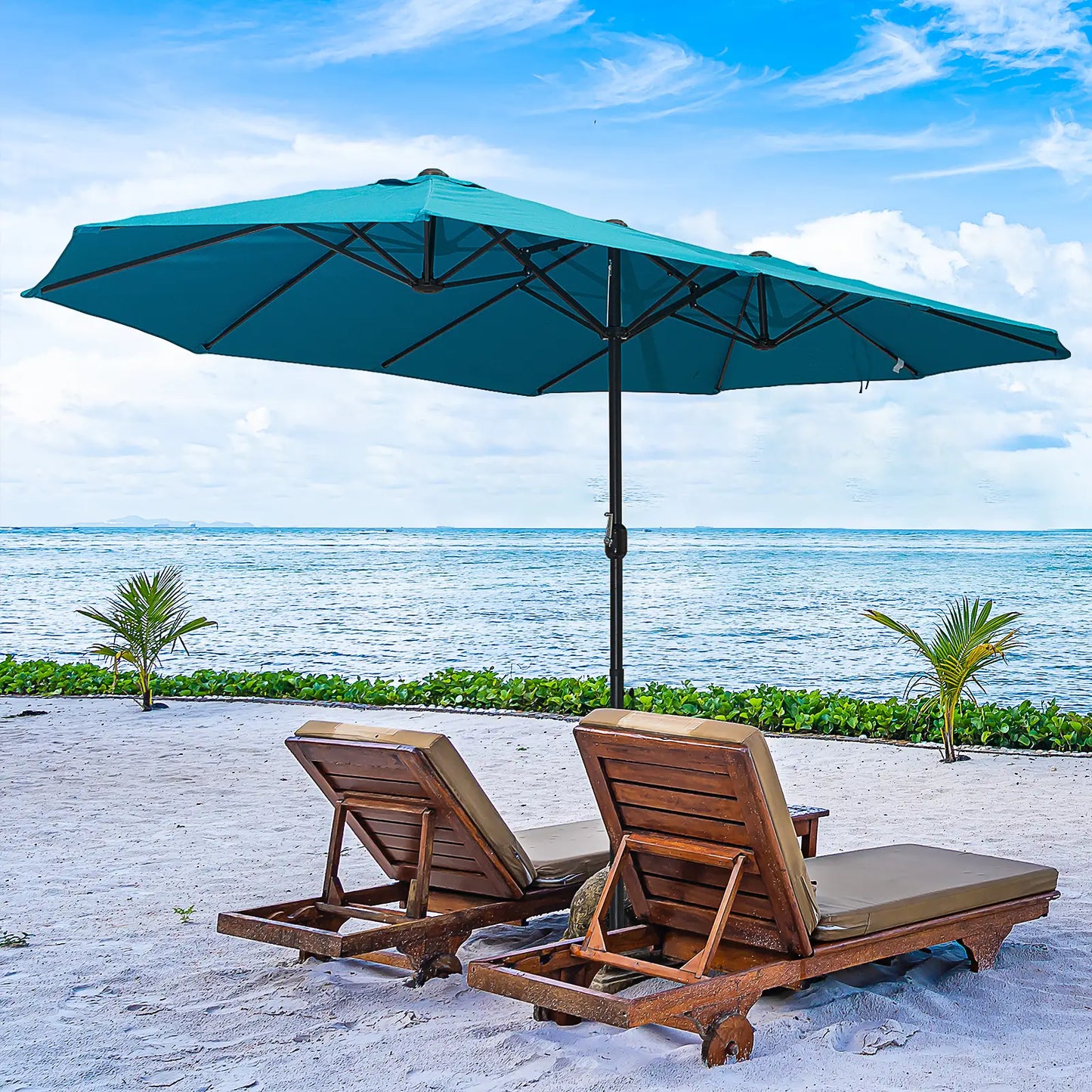 15ft Double-Sided Patio Umbrella, Twin Canopy, Crank, Sky Blue Sun Umbrellas at Gallery Canada