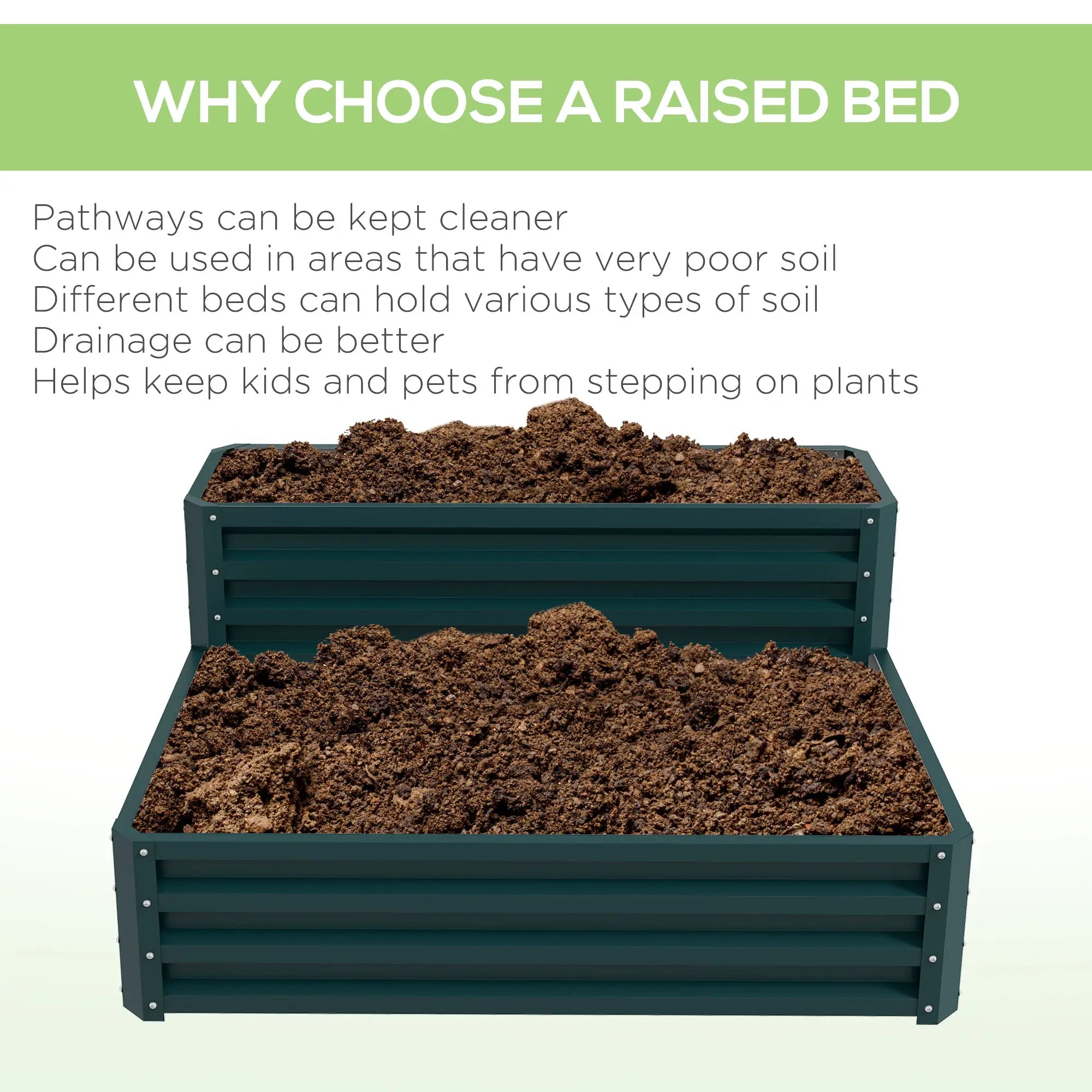 2 Tier Galvanized Raised Garden Bed, Steel Planter Box, 47