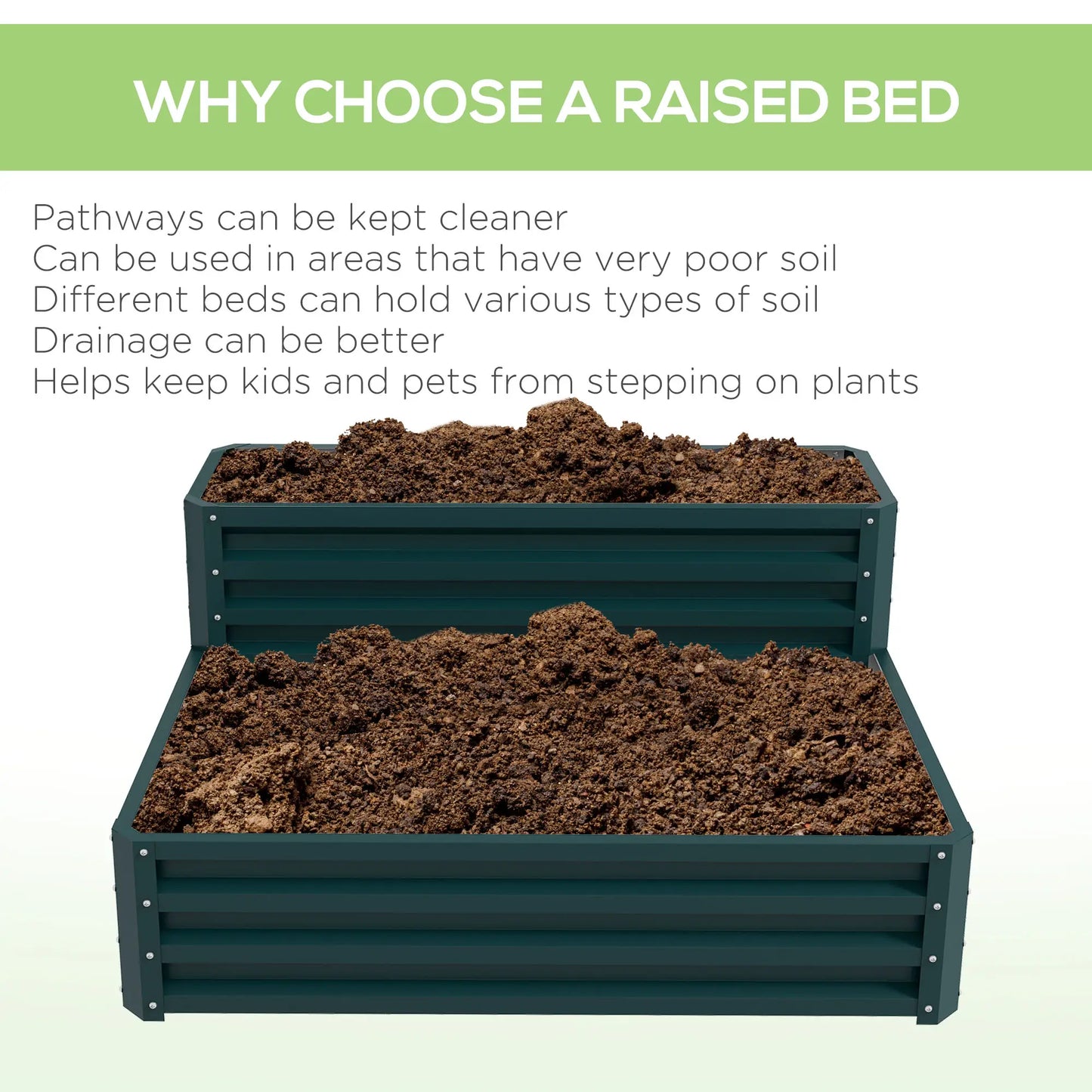 2 Tier Galvanized Raised Garden Bed, Steel Planter Box, 47" x 40" x 23", Green Raised Garden Beds at Gallery Canada