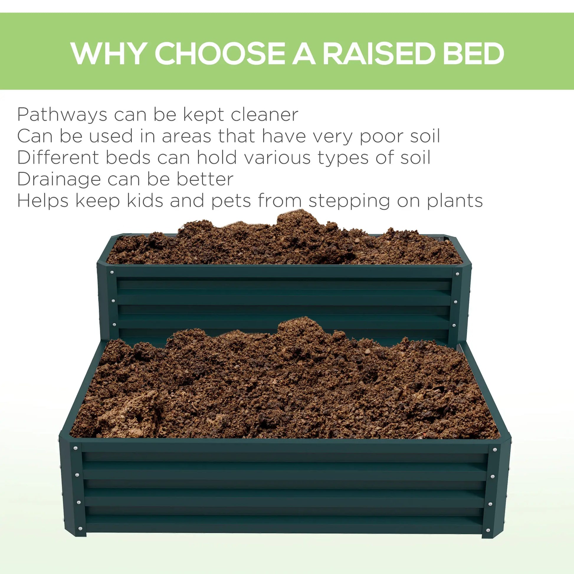 2 Tier Galvanized Raised Garden Bed, Steel Planter Box, 47" x 40" x 23", Green Raised Garden Beds at Gallery Canada