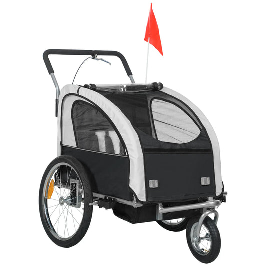2-in-1 Bike Trailer, Foldable 2-Seat Stroller, 5-Point Harness, Black Kids Bike Trailers Black, White, Silver at Gallery Canada