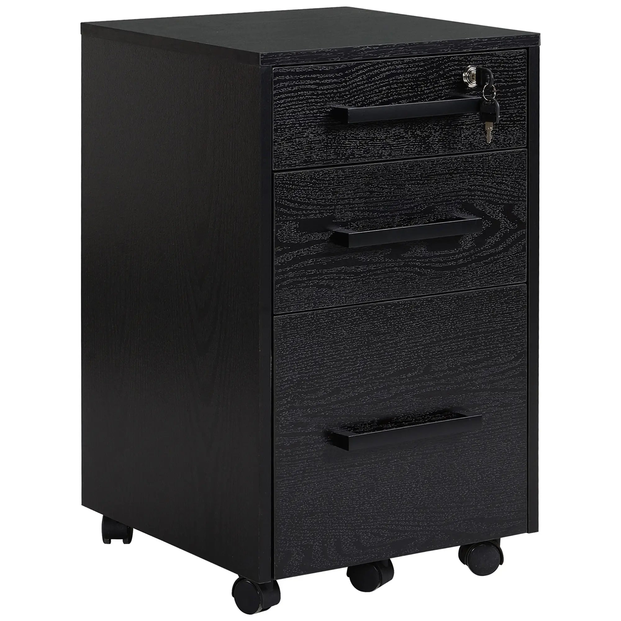 Lockable 3 Drawer Vertical File Cabinet, Hanging Bars, Letter and A4 Size, Black Office Cabinets & Cupboards at Gallery Canada