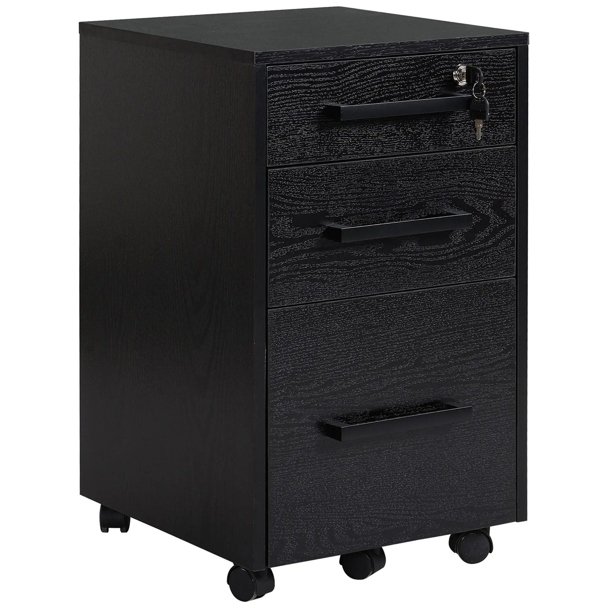 Lockable 3 Drawer Vertical File Cabinet, Hanging Bars, Letter and A4 Size, Black Office Cabinets & Cupboards at Gallery Canada
