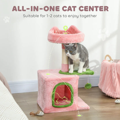 28 Inch Cat Tree Tower with Plush Bed, Condo, Scratching Post, Pink & Green Cat Posts at Gallery Canada