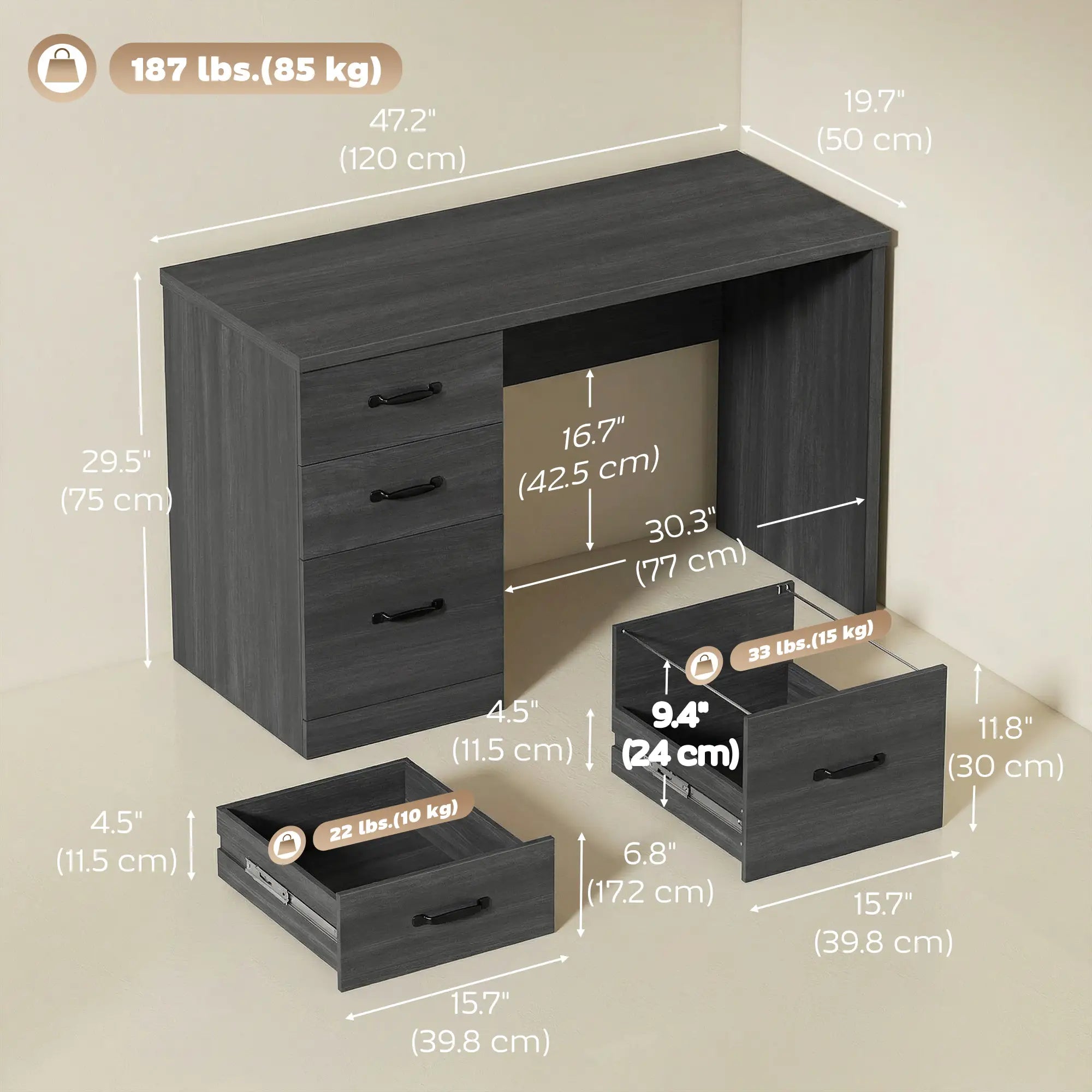 Computer Desk With 3 Drawers, 47
