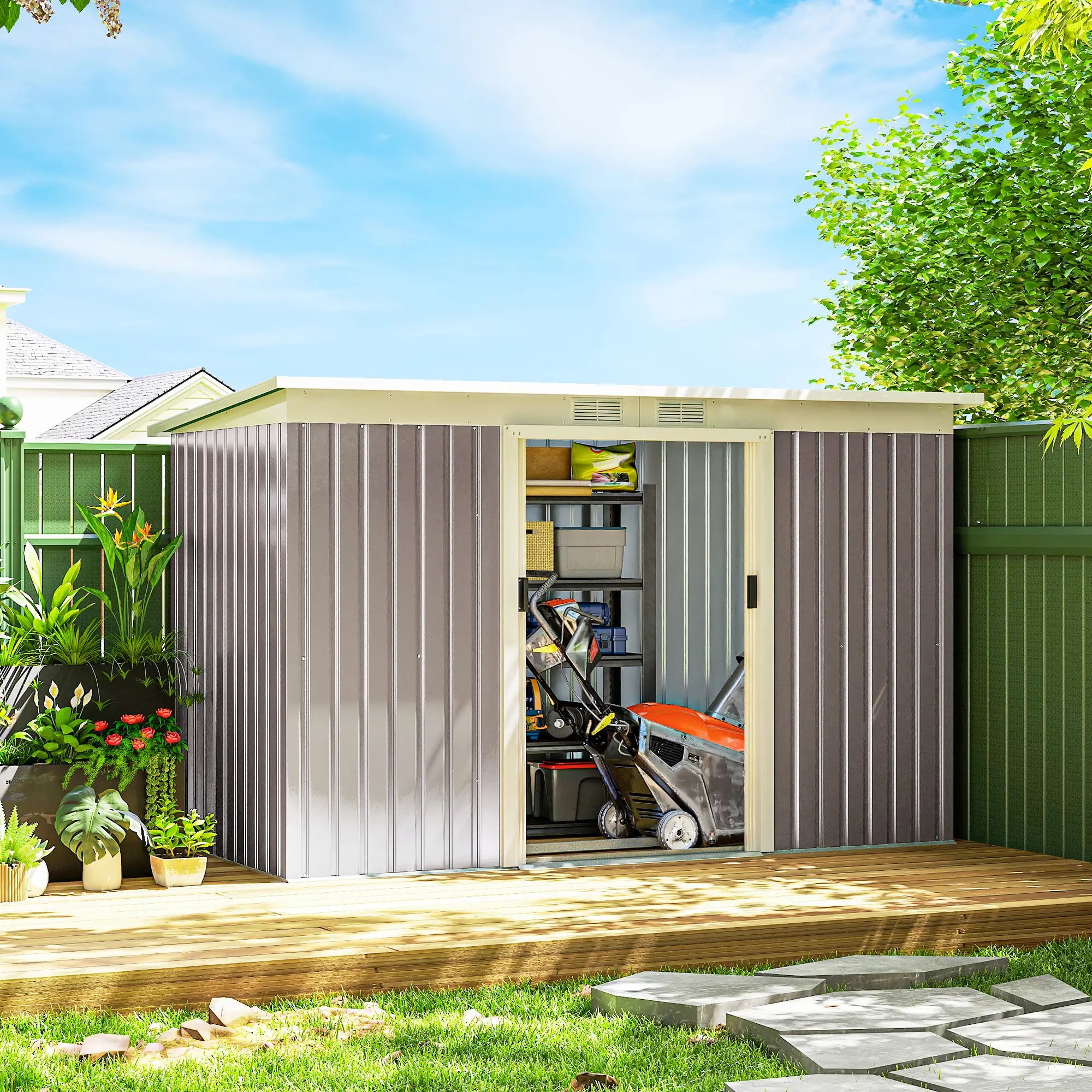 9' x 4' Metal Storage Shed, Foundation Kit, Ventilation, Light Grey Sheds at Gallery Canada